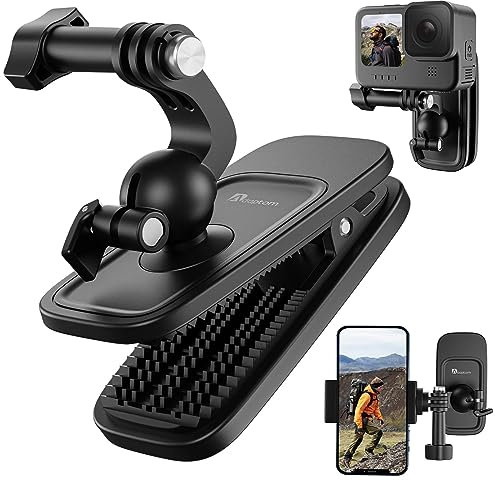 Adaptom° Backpack Mount with 360° Rotation, Shoulder Strap Mount for DJI Osmo Action, GoPro Hero, Insta360 iPhone Android Smartphone, Action Camera Accessories with 1/4 Connector and Phone Clip