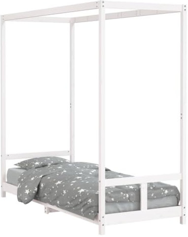 vidaXL Kinderbett, Kinder Bettgestell mit robusten Latten, Himmelbett für Kleinkinder ab 4 Jahren, Einzelbett Kinder Holzbett, Weiß 80x200 cm Massivholz Kiefer