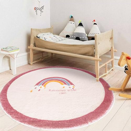 Poowe Runder Teppich, violetter Regenbogen-Teppich, bunter Boho-Kinderteppich, ultraweich, waschbar, für Schlafzimmer, Perschool Klassenzimmer, 6,6 cm rund