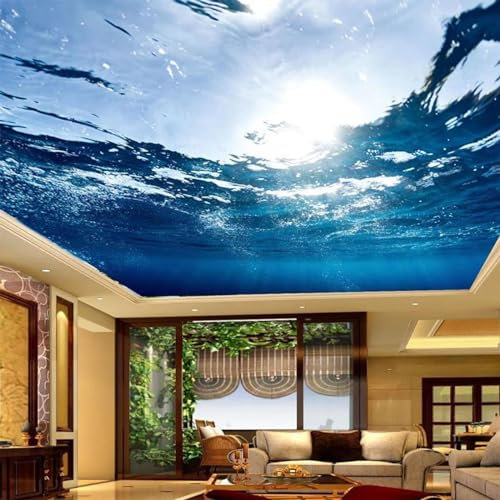 SABORR Deckenfresken 3d dekorative Tapete blau Unterwasser Sonnenlicht Natur Wohnzimmer Schlafzimmer Dach Hintergrund Wandaufkleber Wandkunst