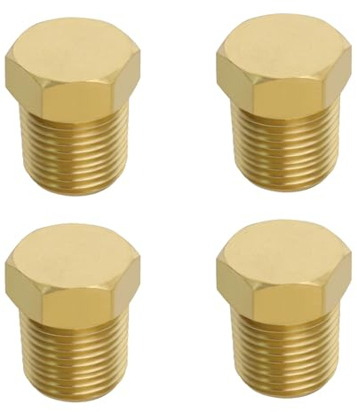 Be In Your Mind 4 Stück 1/8 Zoll NPT Außengewinde Messing Rohrstopfen Hex Außenkopf Buchse Fitting zum Blockieren von Ansaugkrümmer Wasseranschlüsse Wasserpumpenanschlüsse Gold