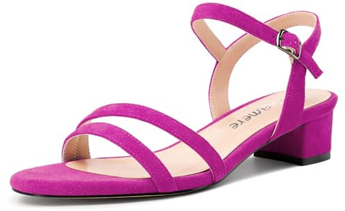 Castamere Donna Basso Chunky Blocco Gattini Tacco Heel Aperte sulla Punta Cinturino alla Caviglia Slingback Sandali Ballo Dress 3 CM Heels Fucsia 43 EU