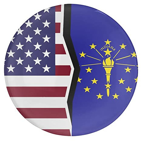 American And Indiana State Flag Round Glass Refrigerator Magnet Cute Fridge Sticker for Cabinet Locker Office 1 PCS