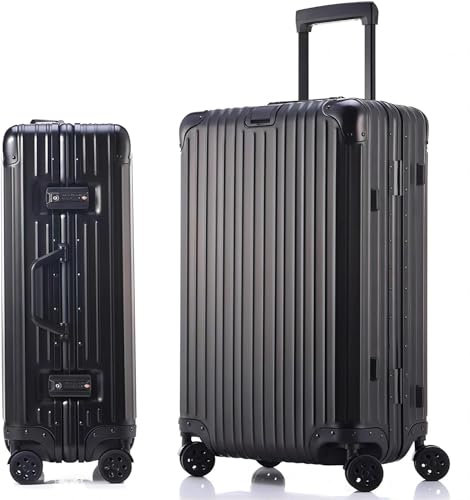 Aluminium Reisekoffer Bordkoffer Hartschalen-Koffer Trolley Rollkoffer Handgepäck Teleskopgriff, TSA, 4 Rollen (Schwarz, S)