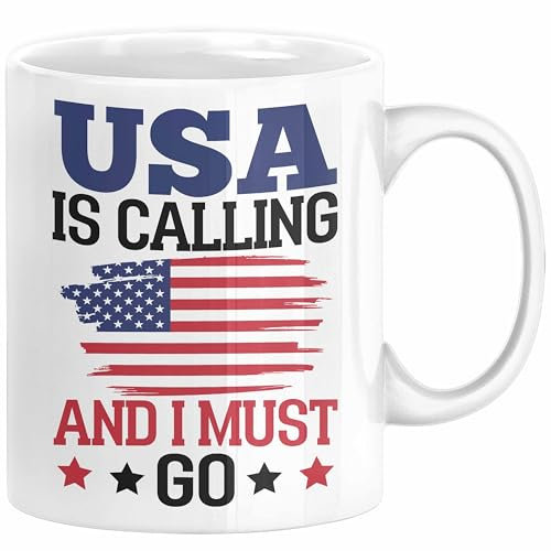 USA Tasse Geschenk Amerika Geschenkidee Auslandjahr Vereinigte Staaten Von Amerika USA Is Calling And I Must Go (Weiß)