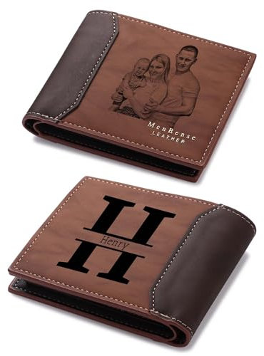 OTXIXTO Personalisierte Bild Bifold Leder Brieftasche für Männer Personalisierte Gravur Foto/Initial/Name/Text Herren Geldbörsen für Papa Ehemann Sohn Trauzeugen Freund Geschenk (Stil B: Hellbraun)