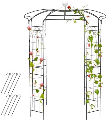 GiantexUK 4-Sided Birdcage Metal Garden Arch, 206x206x286cm Trellis Gazebo Pergola Pavilion Arbour with Hanging Hook & Ground Stakes, Roses Climbing Plants Support Archway for Lawn Wedding Decoration