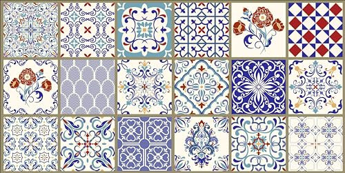 HUBDECO - Teppich - Küchenteppich - Badezimmerteppich - Badteppich - Küchenläufer - Teppich Läufer - Teppich Küche - PCV, Vinyl - rutschfest - Patchwork Mosaik - 50x100cm