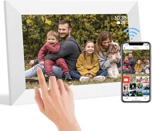 10.1 Inch WiFi Digital Picture Frame, 1280x800 IPS Touch Screen HD Display Smart Digital Frame Built in 32GB Memory, Auto-Rotate, Share Photos and Videos via Frameo app(White)