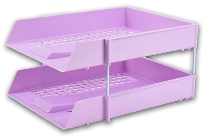 Nobel Plastics Filing Storage Letter Trays with Metal Risers - Desk Tidy Document Paper Filing In & Out - Ideal for School, Home And Offices (Pastel Pink, 2 Trays + 4 Risers)
