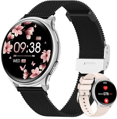 AIMIUVEI Smartwatch Donna ECG+HRV, 1.27 HD Orologio Fitness con Chiamate, 150+ Sports, 24H Cardiofrequenzimetro SpO2 Sonno, Ciclo Mestruale Smart Watch IP68 Notifiche Calorie iOS Android Nero Argento