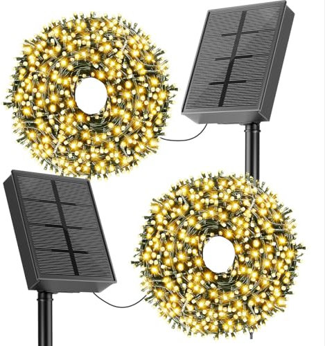SOLARBABY Solar Weihnachtsbeleuchtung Außen,2 x20M 200 LED Solar Lichterkette Aussen Wasserfest,IP65 8 Modi Solar Lichterkette für Garten Outdoor Weihnachten Terrasse Weihnachtsbaum Deko(Warmweiß)