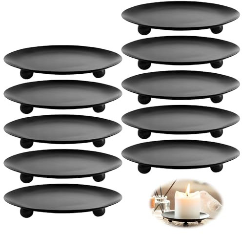 10 Piezas Candelabro Metal, Portavelas Negro, Plato Para Velas, Candelabro De Metal, Candelabro Negro, Candelabros De Metal Negro, Plato De Vela De Hierro, Portavelas De Pilar Para Decoración De Mesas