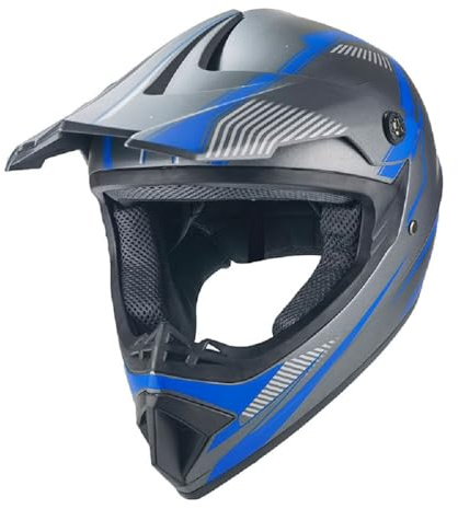 Kinder Crosshelm Shadow of Blue AHP grau blau – Motorradhelm für Kinder, ABS-Schale, robuster Kinderhelm für Downhill, Quad und Motocross (S)