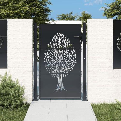 Cancello Giardino Antracite 105x155 cm in Acciaio Design Albero-HOME