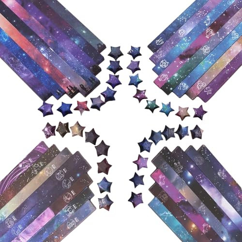 URROMA 2160Pcs Colorful Origami Star Paper Strips, 4 Styles Printed Star Constellation Paper for DIY Handcrafts School Teaching