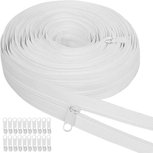 Endlos Reissverschluss, langer Spiralreißverschluss, 20 m Endlosreißverschluss mit Zipper Nylon Reißverschluss Endlos Reißverschluss Meterware mit 20 Metall Schieber für Bettwäsche Kleidung Tasche
