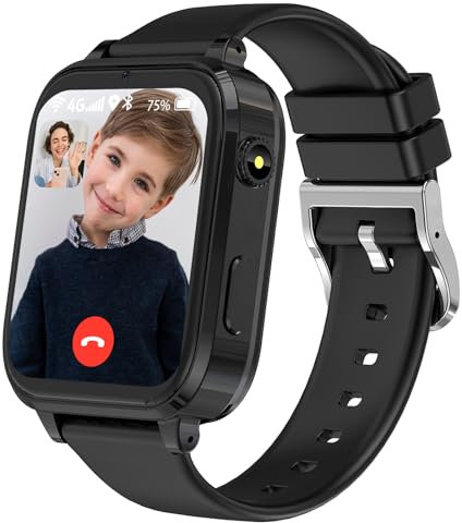 Smartwatch Kinder, 4G Kinder Smartwatch mit GPS und Telefon, Kinderuhr zum Telefonieren mit WiFi, SOS, Wecker, Schulmodus, Wasserdicht, Geschenke für Jungen Mädchen, Kinderuhr Mädchen (Schwarz)