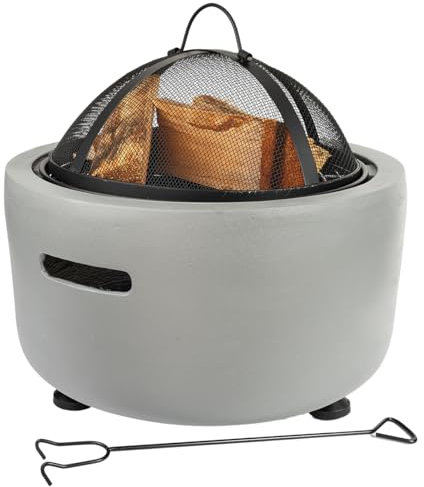 Barton Runde Feuerstelle aus Beton, Holzkohle, Magnesiumoxid mit Funkenschutz, Kaminschürhaken, Rost und Grill, 45,7 cm