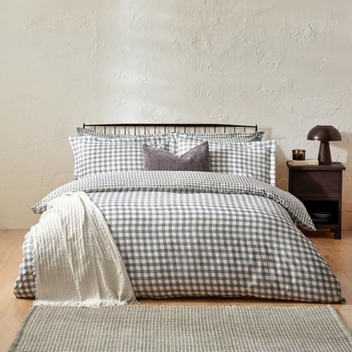 Yard Ensemble de Housse de Couette à Carreaux Vichy Barton - Gris - Simple, Twin
