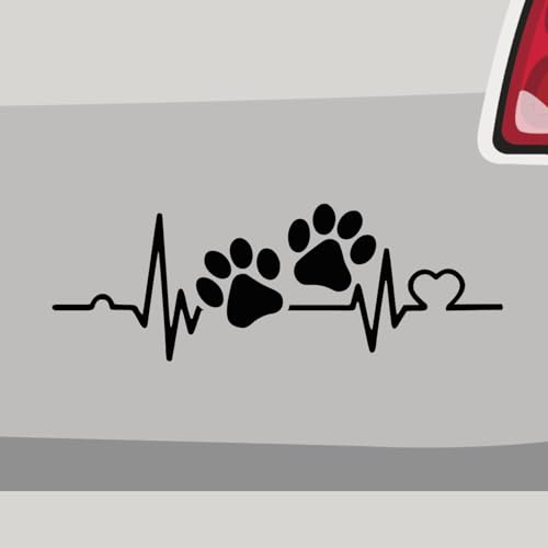 Stickerfreaks Aufkleber - Pfoten Herzschlag Hund Katze - Sticker, Folienaukleber für Auto, Motorrad, Fahrrad, Laptop, LKW (20x7cm | Schwarz)