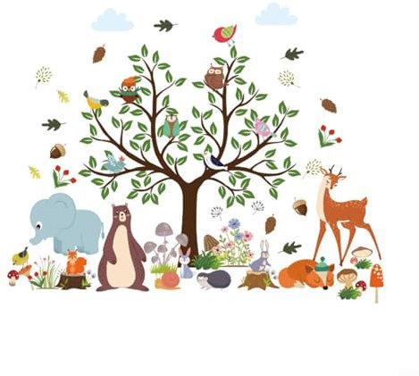CNANRNANC 1 rouleau d'autocollants muraux, autocollants de forêt animale, décoration murale de chambre d'enfant (A)