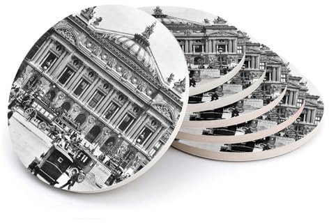 Opera Garnier Paris 1900 Glas-Untersetzer, rund, Keramik, seltenes Foto, Vintage, Antike, 6 Stück (108 x 108 mm)