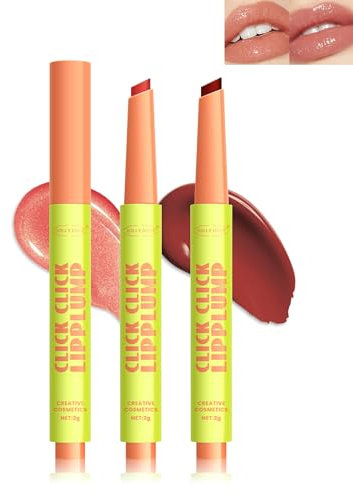 2Pcs Click Lip Plumper Lipstick, Long Lasting Feuchtigkeit, Glanz Lip Fat Oil für Trockene Schuppige Lippen, Feuchtigkeitsspendend und Pflegend Tinted Lip Balm, Vegan Makeup Geschenke für Frauen-3+4