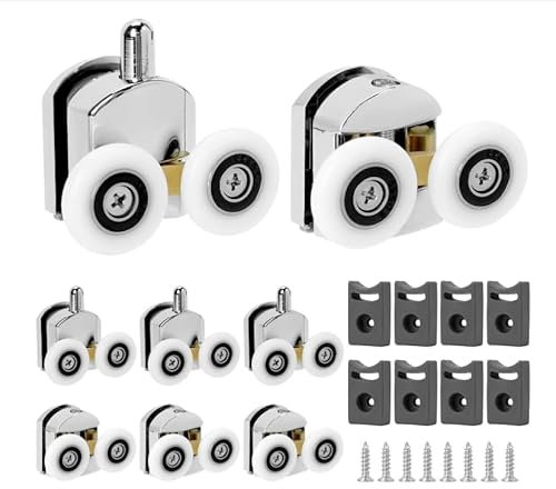 JRSHIRLEYLTD - Ruedas para puerta de ducha (cristal, puerta corredera, 8 piezas, plateadas, silenciadoras)
