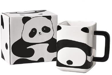Huiyiwert 400ml Panda-Becher Cute Panda Tasse lustige Pandabär-Motiv Kaffeetasse Keramik Kaffeebecher Kakaobecher Geschenk für Panda-Liebhaber Frau Freunde Mama Kinder Mädchen (Panda-Rücken)