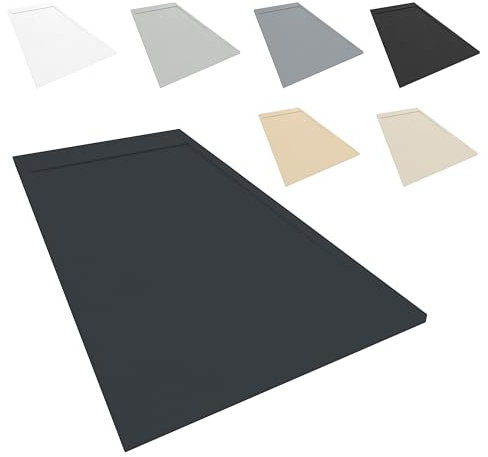 NEBADOON | Plato de Ducha Modelo Venecia - Plato Ducha Resina con Textura Pizarra - Antideslizante y Antibacteriano - Gris Antracita (RAL 7016) 70x180 cm - Incluye Válvula Desagüe y Rejilla.