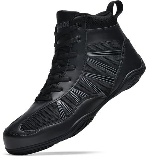 situkeke BoxenSchuhe Herren High Top Ringerschuhe rutschfeste Kampfsportschuhe Atmungsaktiv Professionelle Training Boxen Stiefel Unisex Schwarz 43 EU