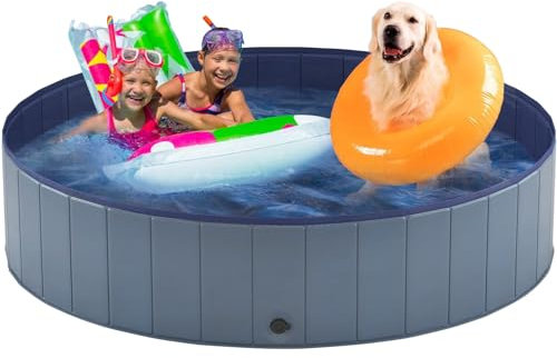 Taeku Piscina Perros Grandes, Baño Portátil Piscina para Perros PVC Plegable para Perros Resistente Bañera para Perros Interior Exterior (160 x 30 cm Gris)