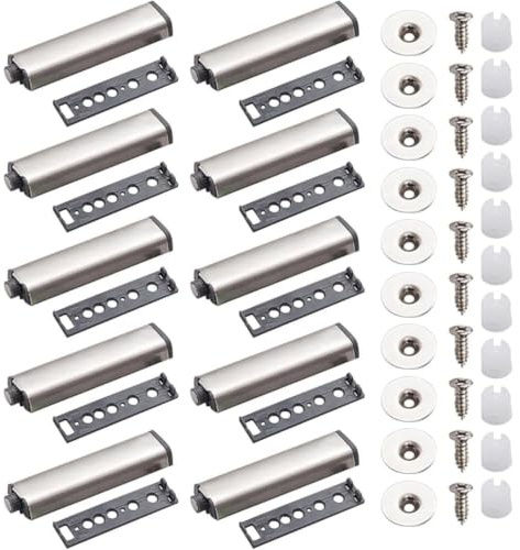 RODISHOMM 10 Stück Drucktüröffner – Push to Open Magnetschnapper für Möbel, Schubladen & Schranktüren, Tip-On Türöffner mit Magnetmechanismus, Silber