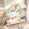 Kinderbett Etagenbett 90x200, Hochbett für 2 Kinder, Hausbett mit Leiter&Dach, Doppelbett Holzbett mit Lattenrost&Rausfallschutz, Bettgestell Stockbett Familienbett Loft Bett, Kiefer Massivholz, Weiß