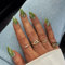 KQueenest Chrome Pastel Green Press on Nails Almond, Glazed Glitter False Nails Medium Stiletto, Acrylic Fake Nails Set with Bling Mirror Effect, Soft Gel Stick on Nail for Women Wedding 24 Pcs