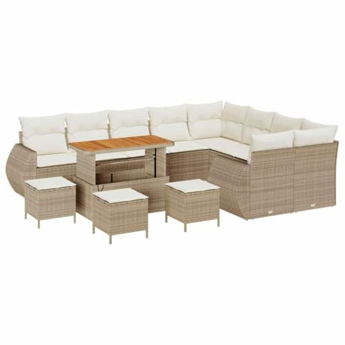 vidaXL Gartensofa-Set 13 STK. 13-Sitzanzahl Beige und Creme, Garten und Terrasse, modularer Sofa-Set, Coole Lounge, Rattan-Sitzmöbel für draußen, für Wohnraum Gemütlichkeit