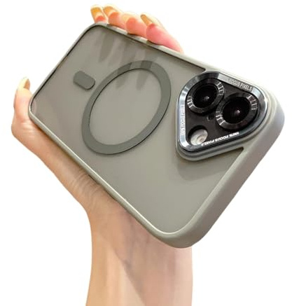 LVVLBBT Frosted Bumper Magnetic Phone Case for Iphone 15 16 Pro Max 14 Plus 13 12 11 Metal Lens Protection Acrylic Backing Cover(For iPhone 13/Gray)