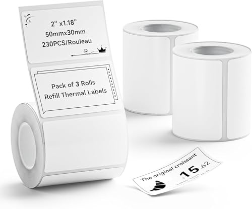 NIIMBOT 3 Rollos Etiquetas de 50 x 30 mm para impresoras de etiquetas B1, B21, B21 Pro y B3S,Impermeables y resistentes al aceite, personalizables y editables para el hogar,la escuela y la oficina