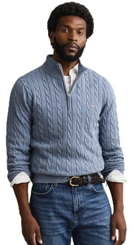 Gant Herren Cotton Cable Half Zip Pullover, Faded Denim, M EU