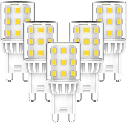 YUIIP G9 LED Lampen Tageslichtweiß 5000K, 580LM Energieeffizienzklasse B 3W LED Leuchtmittel Ersatz für 40W Halogenlampe, G9 Glühbirne Kein Flackern, Nicht Dimmbar,Enegiesparende Kleine Birne 5er Pack