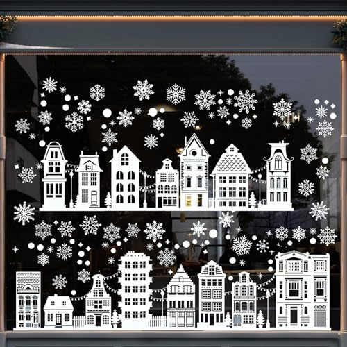 Lot de 9 Feuilles Autocollants Fenêtre Noël Flocons de Neige PVC | Décoration d'Hiver, Double Face, Pour Maison