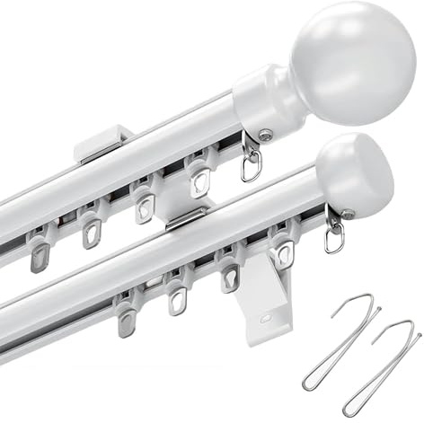 Gardinenstangen Innenlauf 2-läufig, Vorhangschiene Aus Aluminium, 50-800 cm Wandmontage, Mit Zubehör, Für Schwere Vorhänge, Schlafzimmer, Hotel(Weiß,260cm)