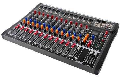 Consola de mezcla profesional 48V 12 canales con entrada USB MP3 Bluetooth Pantalla LCD estéreo DJ Audio Mixer para festivales de música Estudios de grabación