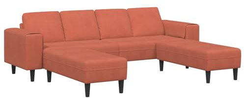 GeenYuu U-förmiges Sofa, Rot-Orange, 250x188x76 cm, Cordstoff, Moderne Couch für Wohnzimmer, 4-Sitzer, atmungsaktiv, langlebig