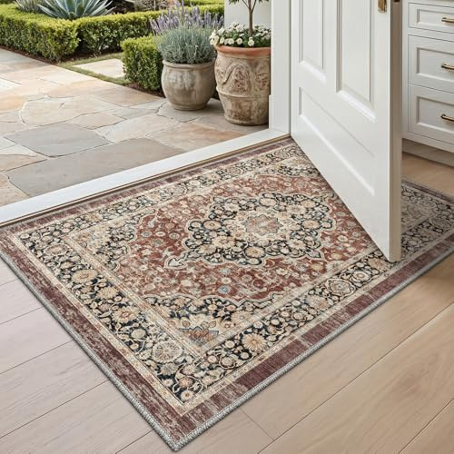 DEXI Indoor Door Mat 60 x 90 cm, Non-Slip Washable Doormats, Rust Red | Absorbent, Dirt Trapper Entrance Floor Mats, Low Profile, For Front Door, Back Door, Entryway, Hallway, Doorways, Patio