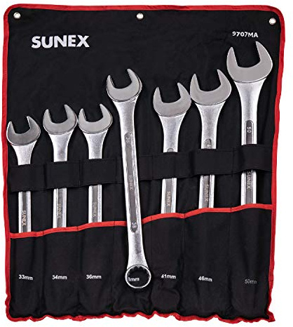 Sunex Tools 9707M Jumbo Metric Combination Wrench Set, 7Piece (Includes Roll-Case)