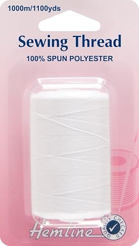 Hemline White Sewing Thread Machine Hand 100% Spun Polyester 1000m Spool H238.W Pack Of 1