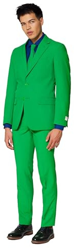 OppoSuits Modisch Party Einfarbige Anzüge für Herren - Mit Jackett, Hose und Krawatte, Dunkelgrün (Evergreen), 58 EU