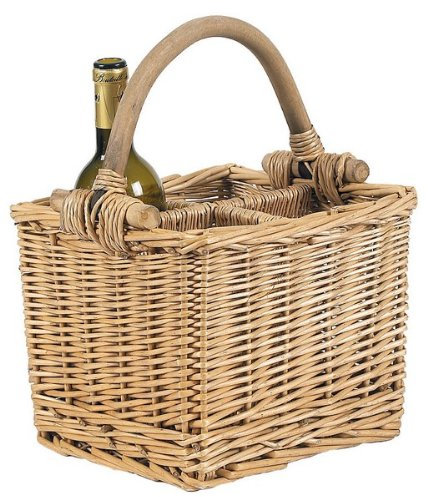 Panier osier teinté et bois porte bouteille PBO1580 25x25x20-36 cm